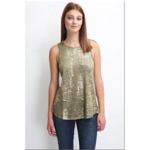 💕SANCTUARY💕 Gold Foil Tank Top with Back Slit Small S NWT